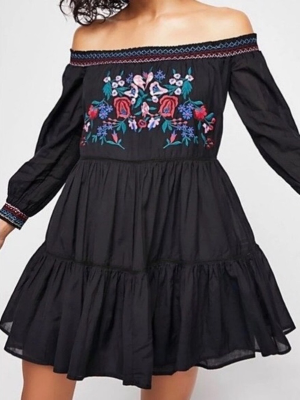 NWOT Free People Sunbeams Floral Embroidered Off-the-Shoulder Mini Dress XS